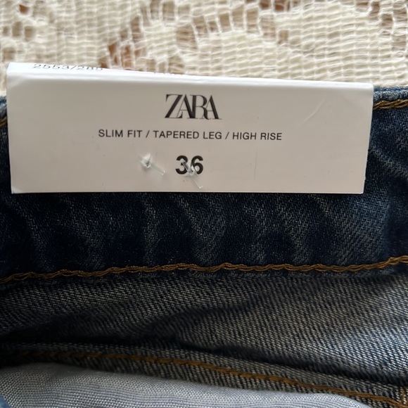Zara Paneled Jeans High Rised Tapered Leg Slim Fit Mid Blue Size 4 NWT - Picture 7 of 11